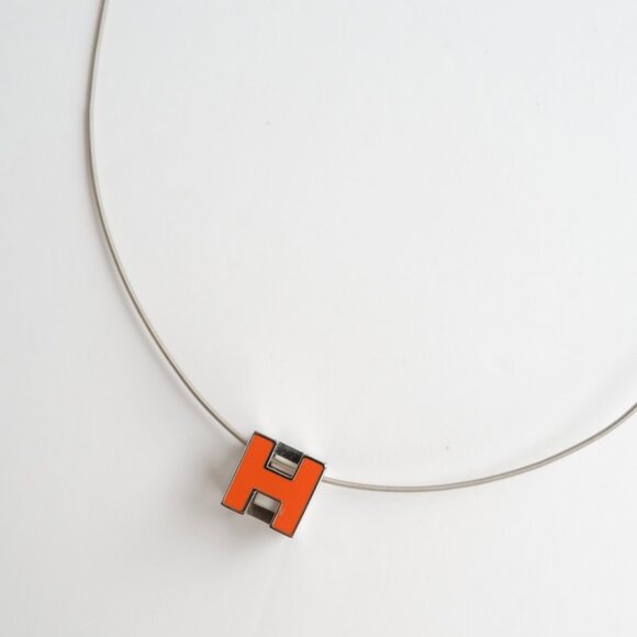 Authentic Preowned Hermes Orange Mini Pop H Necklace - Picture 4 of 6